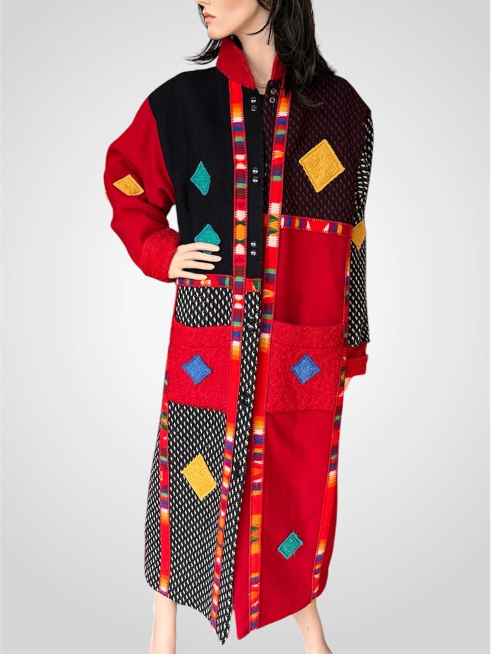 RARE Vintage 1980s Patchwork Wool Coat, S/M